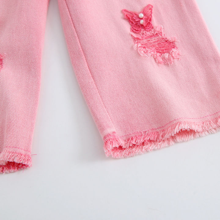 New%20Spring%20Summer%20Girls%20Clothing%20Set%20Sleeveless%20Bow%20Embroidery%20Shirt%20+Butterfly%20Decoration%20Gradient%20Ripped%20Denim%20Jeans%202Pcs%20Suit%20-%20Image%205