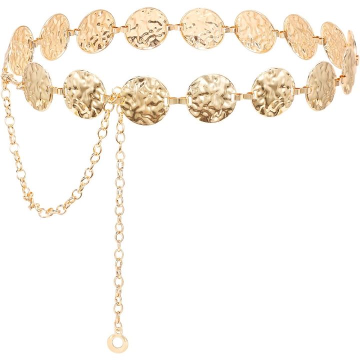 Metal Gold/Silver Chain Belt for Women Dress Jeans Moon Sun Waist Chain Rhinestone Adjustable for Plus Size