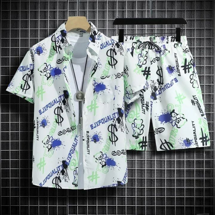 Hawaiian%20Beach%20Shirt%20Ensemble%20Men's%20Baggy%20Short-Sleeved%20Combo%20for%20Hainan%20Travel%20Vacation%20Cartoon%20Half-Sleeved%20Floral%20Shirt%20Tops%20-%20Image%206