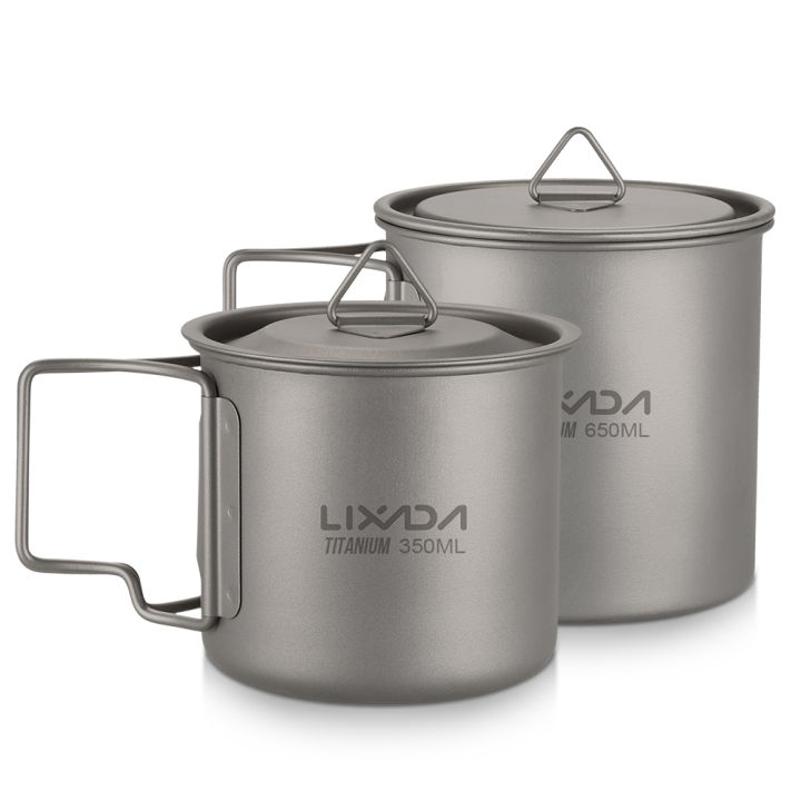 Lixada Ultralight Titanium Cup Outdoor Portable Picnic Water Mug w Foldable Handle 300ml / 350ml / 450ml / 550ml / 650ml / 750ml