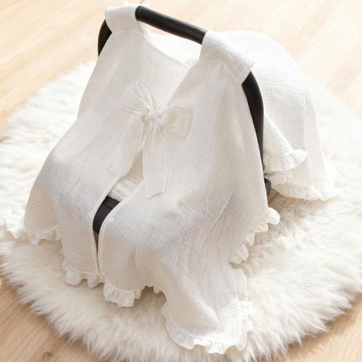 Baby Stroller Cover White Lace Bowknot Sunproof Dustproof Windproof Outdoor Protective Cover for Infants