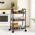 3 Tier Rolling Basket, Mesh Wire Multi-Function Storage Cart Shelves with Wheels for Home Kitchen Pantries, Detachable Metal Basket Rack for Food Fruit Vegetable Snacks, Easy Assembly (Black). 