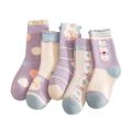 5 Pairs Girls' Thick Socks,Cute Cartoon Bunny Children's Socks, Winter Warmth, Purple Mid Tube Socks, Autumn/Winter.