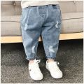 Korean new boys and girls high-waisted jeans, children's porn jeans, boys with loose fashion dad pants 0-5 year old trousers. 
