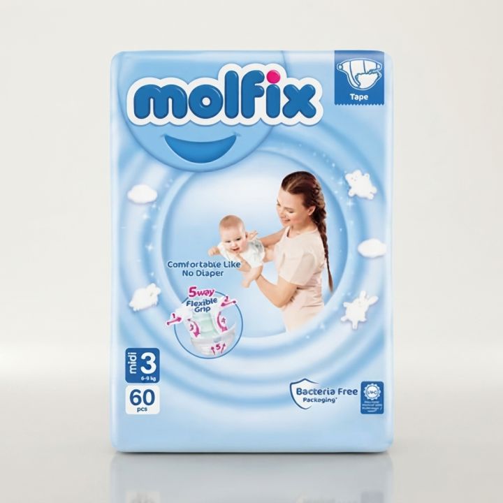 Molfix Baby Diaper Belt 3 Midi 60 Pcs Made in Turkey 4 9 Kg Soft Comfortable Baby Diaper