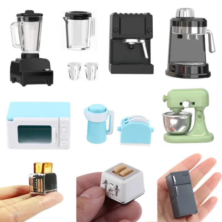 Miniature Maker Machine 1:12 Dollhouse Miniature Bread Maker Machine Cup Set Coffee Machine ...