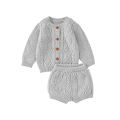 Baby Clothes Sets Cotton Knitted Newborn Boys Girl Sweater Long Sleeve +Pants Autumn Infant Children Cardigan +Shorts 0-18M 2PCS.