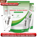 750/500/250/10PCS disposable dental floss sticks, individually packaged, suitable for essential post meal cleaning tools for tra. 
