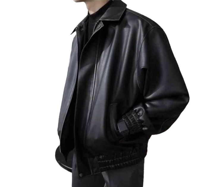 Jacket%20For%20Men%20Summer%20PU%20Leather%20Full%20sleeve%20Casual%20Plain%20Style%20Black%20-%20Image%204