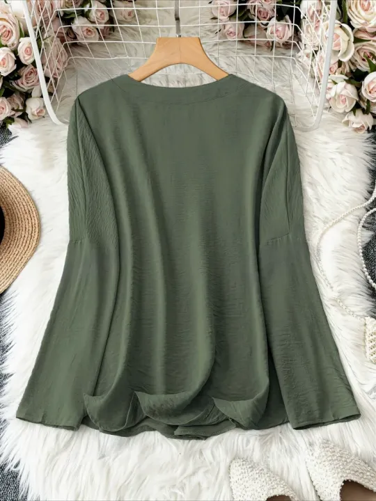 Plus%20Size%202025%20New%20Casual%20Tops%20Women's%20Loose%20Long%20Sleeve%20Stand%20Collar%20T-shirts%20Polyester%20Fashion%20Female%20Apparel%20V-neck%20Clothing%20-%20Image%204
