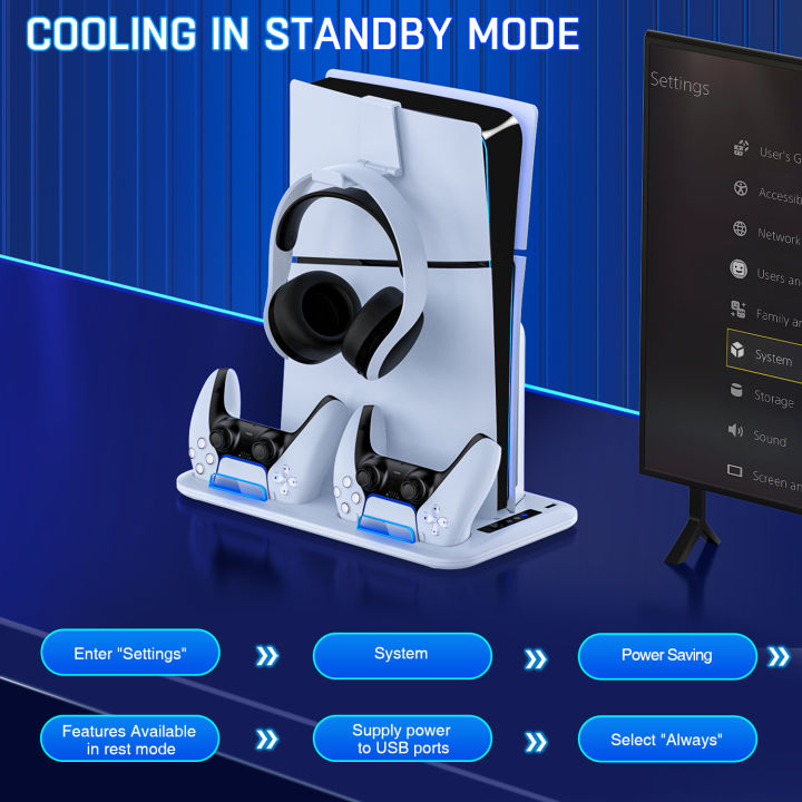 DinoFire%20S4000%20For%20PS5%20Slim%20Disc/Digital%20Fast%20gamepad%20Charging%20Cooling%20Stand%20Vertical%20Cooling%20Station%20For%20PS5%20-%20Image%205