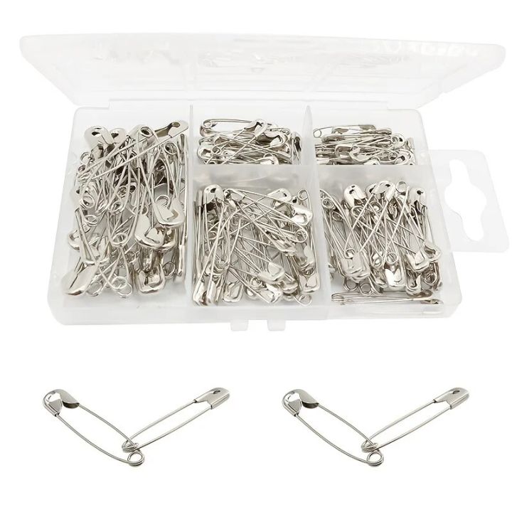 150pcs/box%204%20Sizes%20Metal%20Safety%20Pins%20Rust%20Resistant%20Brooch%20Sets%20for%20Needlework%20DIY%20Sewing%20Tool%20Pin%20Clothing%20Findings%20Accessory%20-%20Image%202