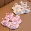 Girls Flowers Sandals Kids Sweet Princess Shoes for Party Wedding Kids Leather Sandals French Style Chic Summer Fashion 2024 New Casual Non-Slip.