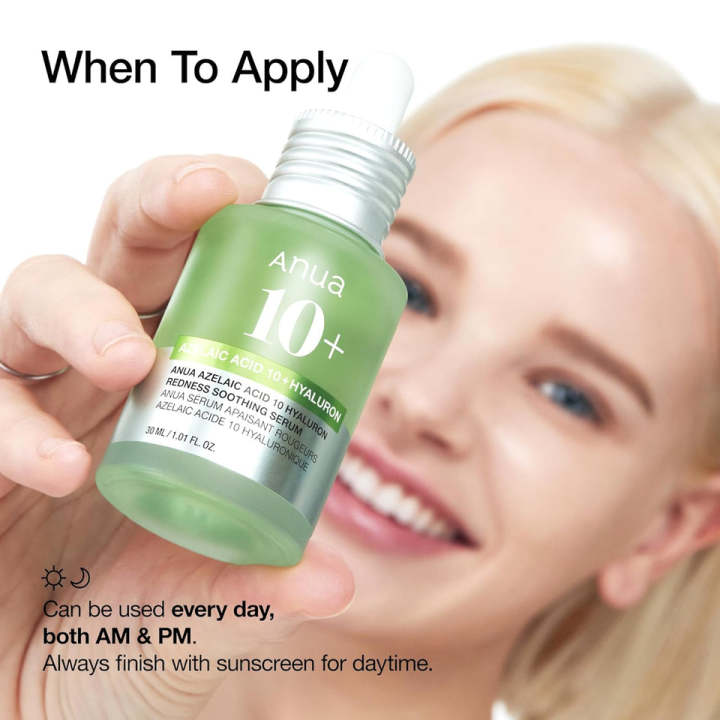 Anua Azelaic Acid 10 Hyaluron Redness Soothing Serum, Facial Serum for Sensitive skin, Hyaluronic Acid, Niacinamide, Spot Care