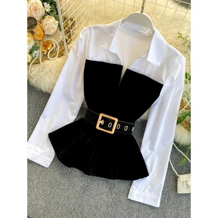 Gadinus%20Women%20Two%20Tone%20Peplum%20Belted%20Shirt%20Blouse%20Contrast%20Panel%20Long%20Sleeve%20Elegant%20Button%20Top%20-%20Image%204