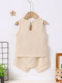 Baby Boy Fashionable Casual Summer Top And Shorts Set In Textured Fabric With Pockets. 