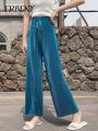 Elegant  Women's Pants Leisure Solid Color Pleated Wide Leg Pants Fall New Drape Loose Nine Pants Streetwear Women Clothing. 