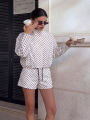 Womens Polka Dot 2 Piece Set Casual Stand Collar Long Sleeve Crop Top And High Waist Shorts Outfit Spring Fashion Streetwear.