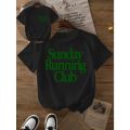 Sunday Running Club Print Summer T-Shirt Pure Breathable Tee Sporty & Casual Top Jogging Daily Wear Women Casual Tee Personality. 