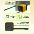 80W USB Type C Charger With Retractable Cable Quick Charge Mobile Phone Charger Fast Charging Adapter For iphone 16 15 . 