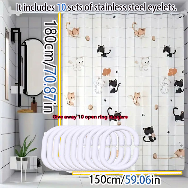 Simple%20cartoon%20naughty%20cat%20shower%20curtain%20Bathroom%20shower%20curtain%20easy%20to%20clean%20and%20scrub%20PEVA%20waterproof%20material%20light%20opaque%20-%20Image%204