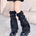 Furry Leg Warmers Women Sweet Lolita Leather-Buckle Plush Leg Covers Y2k Hottie Subculture JK Long Socks Punk Gothic Foot Covers.