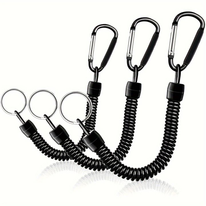 Spring Coil Keychains,Retractable Wrist Strap Safety Rope,8.46" To 47" Extendable,with Carabiner and Ring