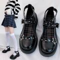 Shoes Lolita shoes Women heels platform mary janes Star Buckle Strap Mary Janes Women Cross-tied Girls Rivet Casual kawaii shoes.