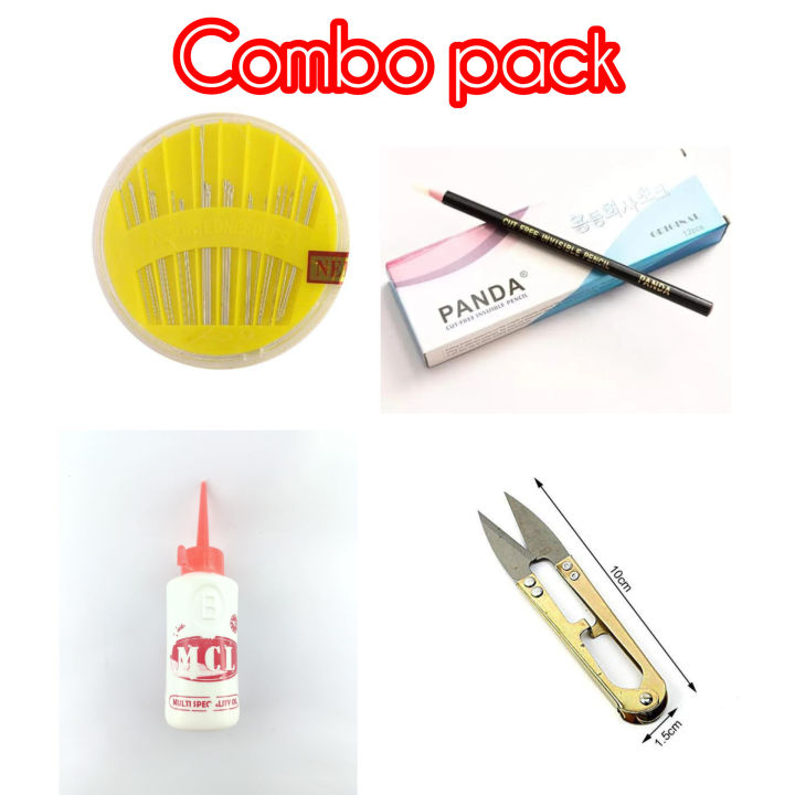 Tailoring & Sewing Combo Pack  4 Pis – Needle Set, Fabric Pencil, Machine Oil (70ml) & Thread Cutter