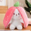 Bunny Plush Doll Toy Pillow, Reversible Carrot Strawberry Bunny Stuffed Animal with Zipper, Cute Rabbit Decoration for Kids. 