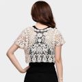 Women Short Sleeve Crochet Shrugs Hollow Out Flower Lace Open Front Cropped Cardigan Sunscreen Jacket Sport Running Vest.