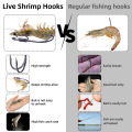 9KM Live Shrimp Hooks 10~15Pcs Double Hook Live Shrimp Holder Hook Corrosion Resistant for Saltwater Freshwater. 
