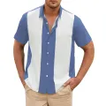 Fashion Business Stripped Splicing Shirt For Men Vintage Casual And Versatile Button Down Bowling Short Sleeve Summer T-Shirt. 