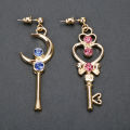 Girl accessories,key moon heart earrings,long asymmetrical earrings and earrings,girl birthday ,daily accessories,new style.