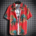 Hawaiian beach shirts Men's short-sleeved casual shirts Seaside vacation quick-drying clothes Loose floral tops. 