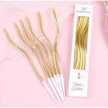 Spiral Twisty Gold Long Stick Metallic Candle for Birthday, Wedding Party and Cake Decoration 6 pieces.