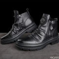 New Spring Luxury Minimalist Men Ankle Boots Fashionable Versatile High Top Shoes Zipper Retro Comfortable Men's Boots. 