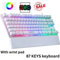 Keyboard backlight usb wired keyboard English USA layout Gaming keyboard defender breath gk-184 RGB wired keyboard with wrist pad for professional, gaming & normal use 87 keys defender breath gk-184 rainbow RGB suitable for gaming best for laptop or pc. 