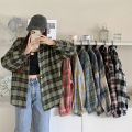 Women Tartan Shirt Long Sleeve Collared Button Up Oversized Plaid Shirt Jacket Grunge Fashion Teenage Girl Spring Summer Outfit. 