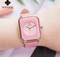 New Ladies Square Wristwatch Super Soft Silicone Belt-pink. 
