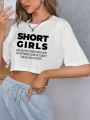 Letter Print Casual Crop Sports Tee Short Sleeves Fashion Fitness Workout Crop T-shirt Top Women's Activewear Graphic.