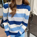 Striped Pullover Knitted Tops Women 2025 Autumn New Loose Casual Long Sleeve O Neck Thin Sweater Female. 
