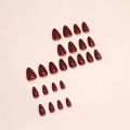 24Pcs/Set Simple Wine Red Fake Nails Mid-length Almond Press on Nails Art Wearable Round Head Oval Full Cover False Nail Tips. 