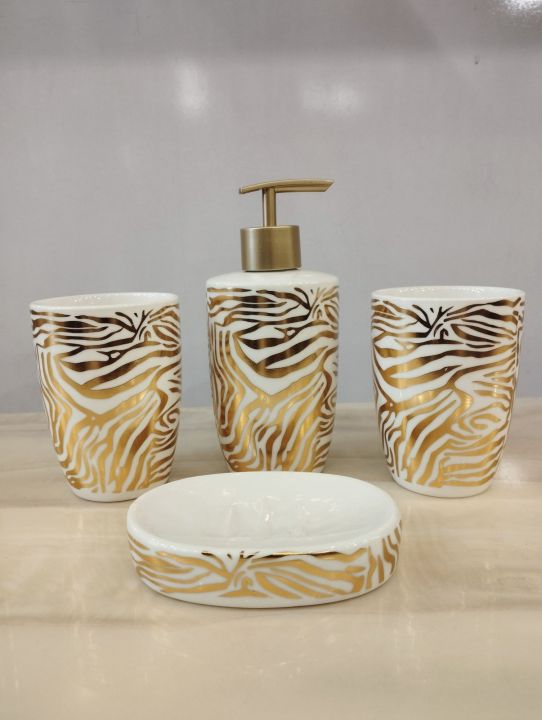 4 Pcs Ceramic Bathroom Accessories Set with Soap Holder, Toothbrush Holder, Soap Dish - Black Color