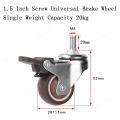 4 Pcs 1.5 Inch Universal Stem Caster Wheels TPR Screw Lever Castors Swivel Stem Wheels with M8 Thread Rods for Carts Furniture. 