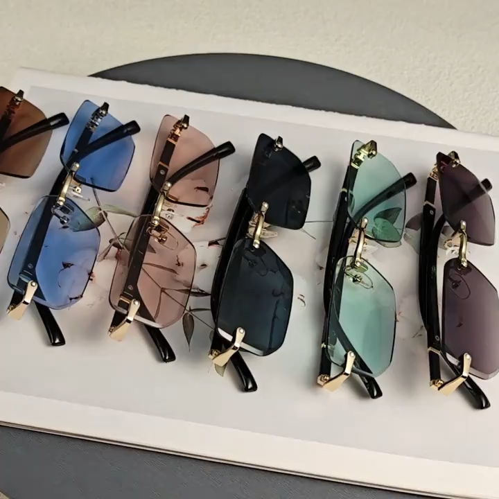 Eldorado Rimless Sunglasses Rectangle Fashion Popular Women Men Shades Small Square Sun Glasses For Female Male Summer Traveling Oculos | Leopard Head Sunglasses