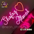 Customized Couple Name Neon Sign Wall Hanging Frame, Size 12 x 18 inches with 2A Adapter. 