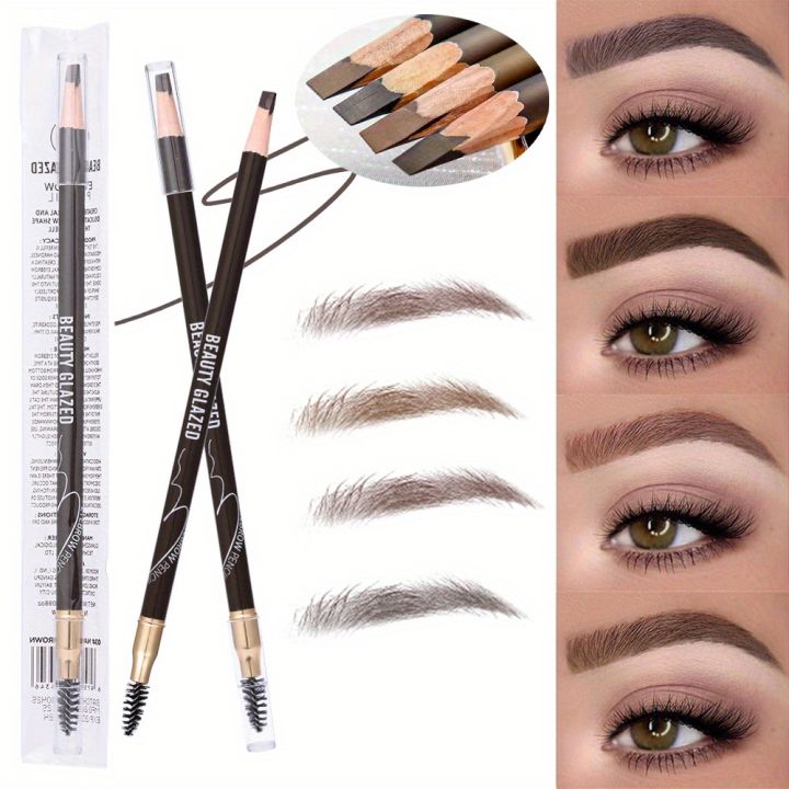 2024 BEAUTY GLAZED Eyebrow Pencil With Brushes Waterproof Brow Pencil 4 Colors Long-lasting Formula Double head Eyebrow Pencil