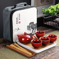 With Travelling Bag 4 Cups Chinese Kung Fu Tea Set Travel Set Ceramic Portable Teapot Porcelain Teaset Gaiwan Tea Cups Tea Tool.