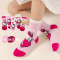 Cute Hello Kitty Girls Socks 5 Pairs Kawaii Cartoon Cotton Crew Socks for Kids Casual Daily Socks. 